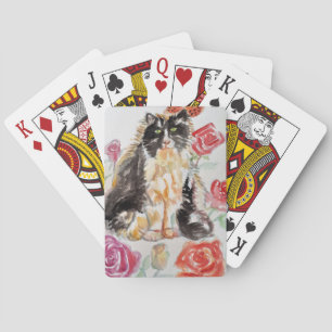 Tuxedo Katze Niedliche Rose Blume Katzen Aquarell  Spielkarten