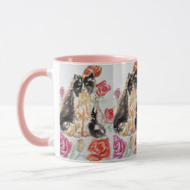 Tuxedo Katze Niedliche Rose Blume Katzen Aquarell Tasse