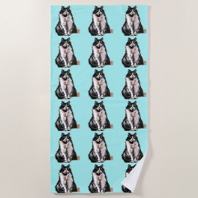 Tuxedo Katze Niedliches Hübsches Aqua Cats Wasserf Strandtuch (Vorderseite)