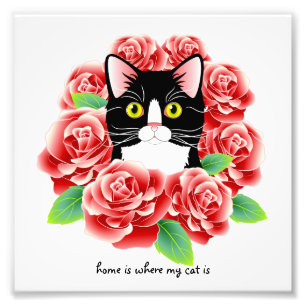 Tuxedo-Katze Rosen Druck "Zuhause ist dort, wo mei