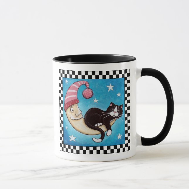 Tuxedo-Katze schlafend auf der Katzen-Kunst-Tasse Tasse (Rechts)