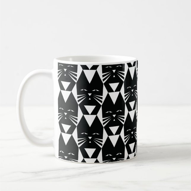 Tuxedo Katze Schwarz-Weiß Geometrisches Muster Kaffeetasse (Links)