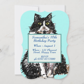 Tuxedo Katze Schwarz-weiß Niedliche Katzen 16. Geb Einladung