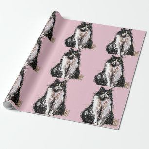Tuxedo Katze Schwarze und weiße Katzen Baby Pink Geschenkpapier