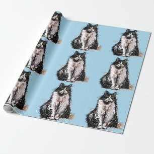 Tuxedo Katze Schwarze und Weiße Katzen Blau Liebha Geschenkpapier