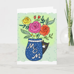 Tuxedo-Katze und Blumen Individueller Text Muttert Karte