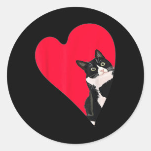 Tuxedo Katze Valentinherz für Kätzchen und Tier l Runder Aufkleber