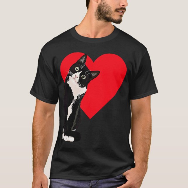 Tuxedo Katze Valentinstag Herzkatze T-Shirt (Vorderseite)