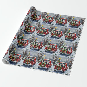 Tuxedo-Katze Weihnachten Roter LKW Feiertag Geschenkpapier