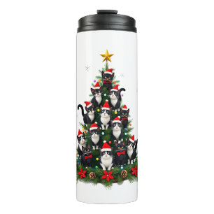 Tuxedo-Katze Weihnachtsbaum Tuxedo Katze Lichter X Thermosbecher