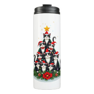Tuxedo-Katze Weihnachtsbaum Tuxedo-Katze Lichter X Thermosbecher