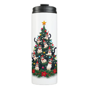 Tuxedo-Katze Weihnachtsbaum Tuxedo-Katze Lichter X Thermosbecher