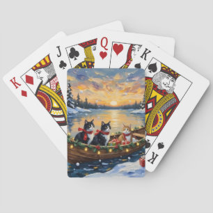 Tuxedo-Katze-Weihnachtsboot-Feiertag Spielkarten
