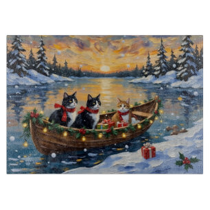 Tuxedo-Katze Weihnachtsboot Urlaub Schneidebrett