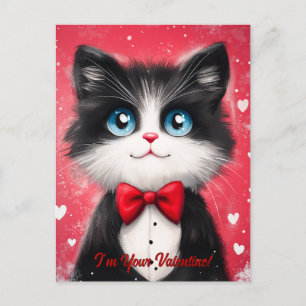 Tuxedo-Katze zum Valentinstag Feiertagspostkarte