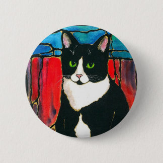 Tuxedo-Katzen-beflecktes Glas-Entwurfs-Kunst-T - Button