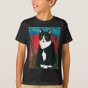 Tuxedo-Katzen-beflecktes Glas-Entwurfs-Kunst-T - T-Shirt