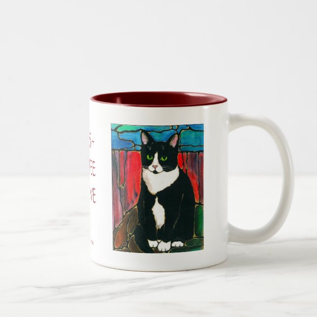 Tuxedo-Katzen-beflecktes Glas-Entwurfs-Kunst-T - Zweifarbige Tasse (Rechts)