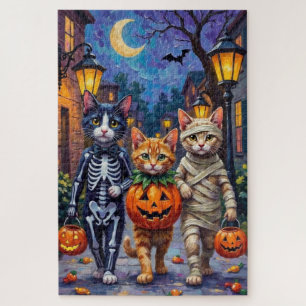 Tuxedo-Katzen beim Trick-or-Treat in Halloween-Kos Puzzle