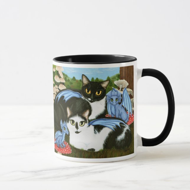 Tuxedo-Katzen-blaue Tasse (Rechts)