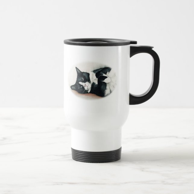 Tuxedo-Katzen-Kunst-Reise-Tasse Reisebecher (Rechts)