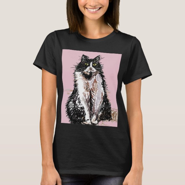 Tuxedo Katzen niedlich Schwarze und Weiße Haustier T-Shirt (Vorderseite)