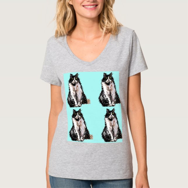 Tuxedo Katzen niedlich Schwarze und Weiße Haustier T-Shirt (Vorderseite)