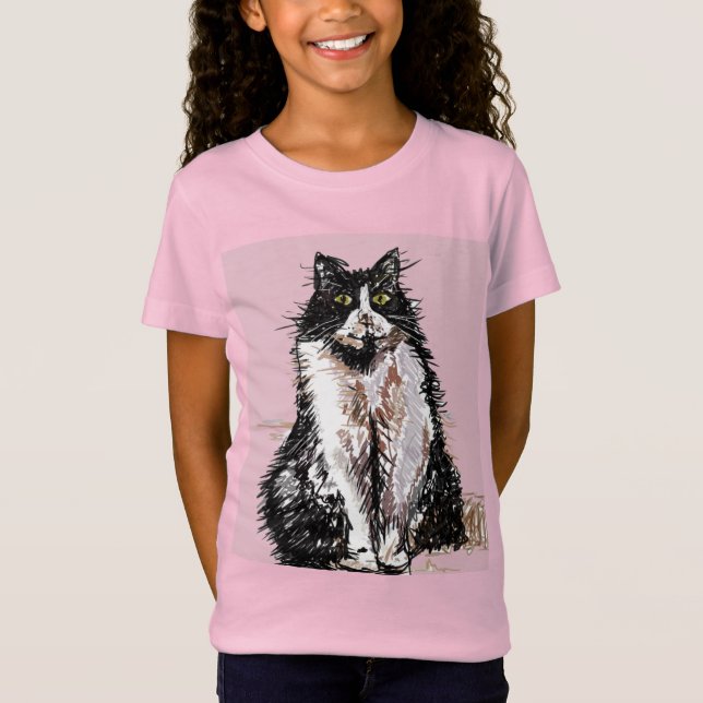 Tuxedo Katzen niedlich Schwarze und Weiße Mädchen T-Shirt (Vorderseite)