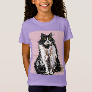 Tuxedo Katzen niedlich Schwarze und Weiße Mädchen  T-Shirt