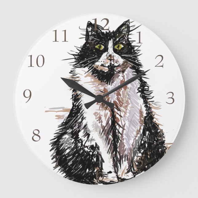 Tuxedo Katzen Niedlich Wasserfarbige Uhr (Vorderseite)