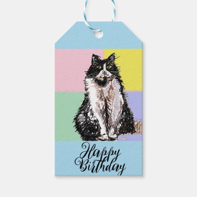 Tuxedo Katzen Niedliche Katzen Schwarz-weiß Pastel Geschenkanhänger (Vorderseite)