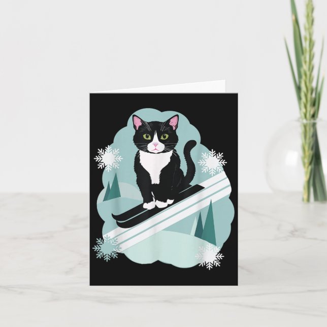 Tuxedo Katzen und Schneeschuhwinterfans Karte (Vorderseite)