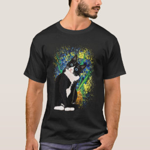 Tuxedo-Katzenliebhaber Mama Papa Van Gogh Blumen B T-Shirt