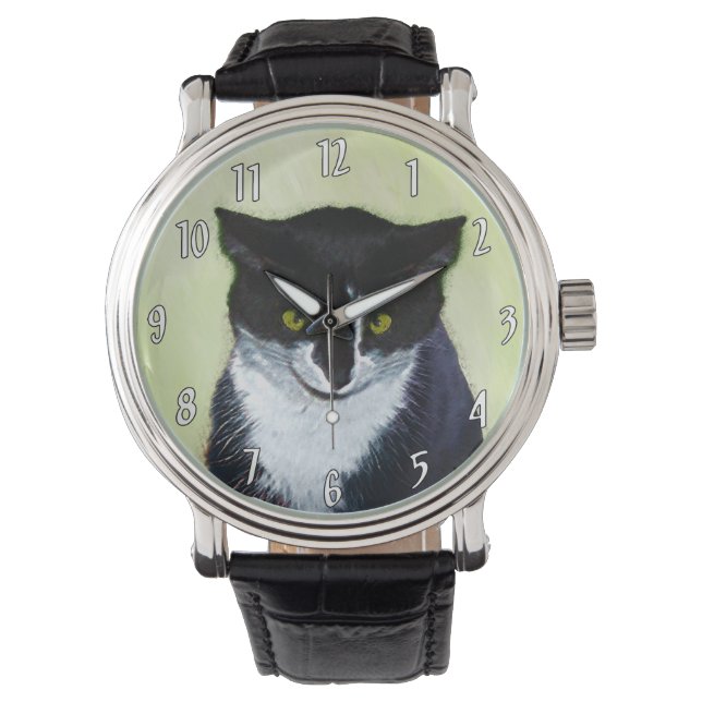 Tuxedo Katzenmalerei - Niedliche Originalkatzenart Armbanduhr (Vorderseite)