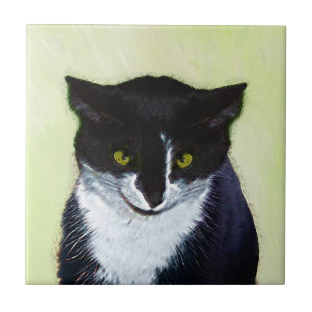 Tuxedo Katzenmalerei - Niedliche Originalkatzenart Fliese (Vorderseite)