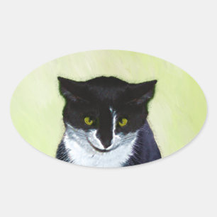 Tuxedo Katzenmalerei - Niedliche Originalkatzenart Ovaler Aufkleber