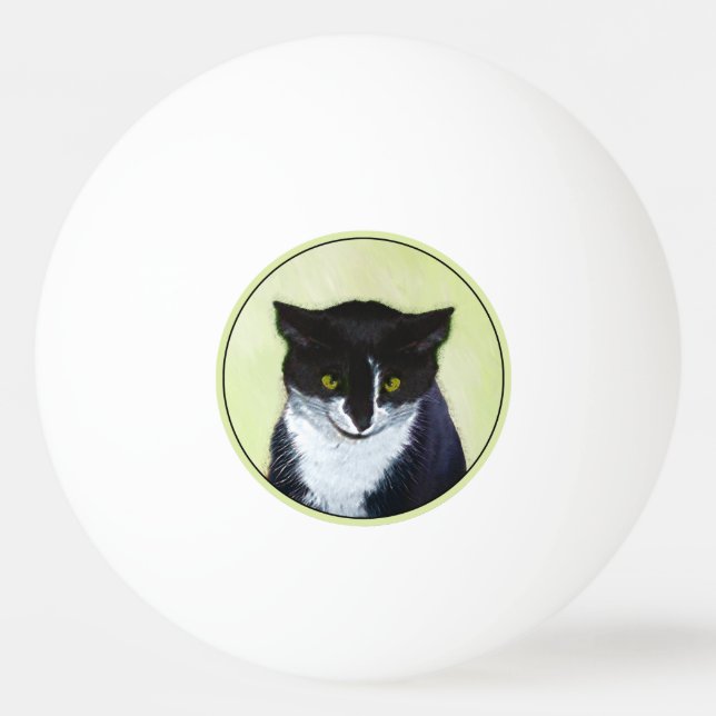 Tuxedo Katzenmalerei - Niedliche Originalkatzenart Tischtennisball (Vorderseite)