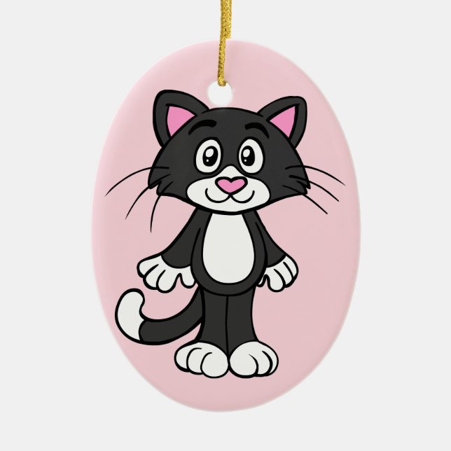 Tuxedo Katzenporzellan Keramik Ornament (Vorne)