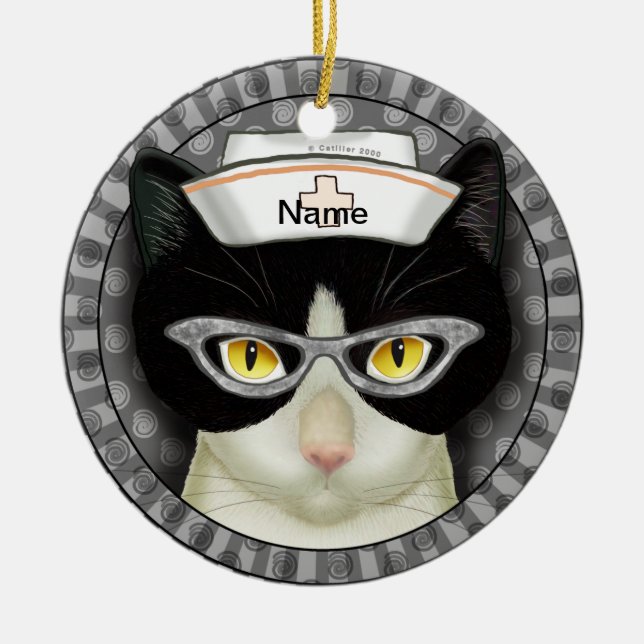 Tuxedo Katzenschwester Keramik Ornament (Vorne)