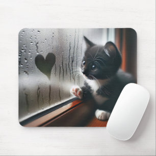 Tuxedo Kitten mit einem Herzfenster Mousepad
