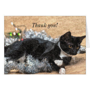 Tuxedo Kitten Tinsel und Lights Danke Karte