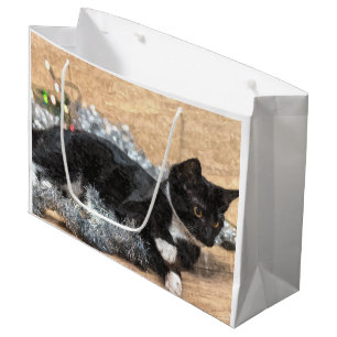 Tuxedo Kitten Tinsel und Lights Painterly Große Geschenktüte