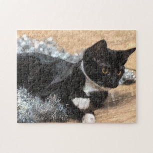 Tuxedo Kitten Tinsel und Lights Puzzle