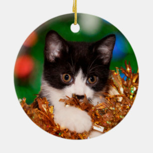 Tuxedo kitten Weihnachten Keramik Ornament