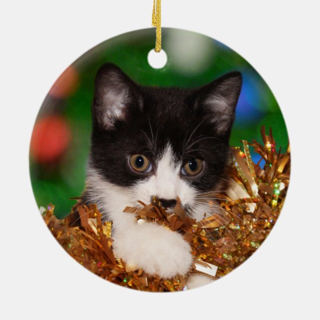 Tuxedo kitten Weihnachten Keramik Ornament (Hinten)