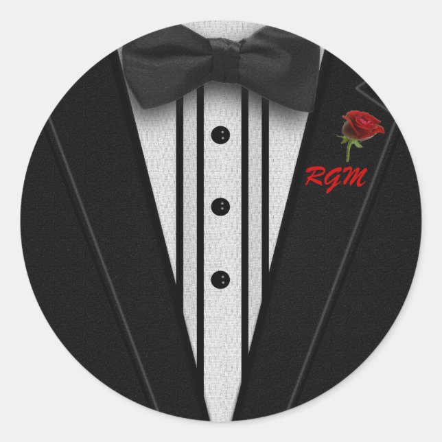 Tuxedo mit Bow-Krawatte-Monogramm Runder Aufkleber (Vorderseite)
