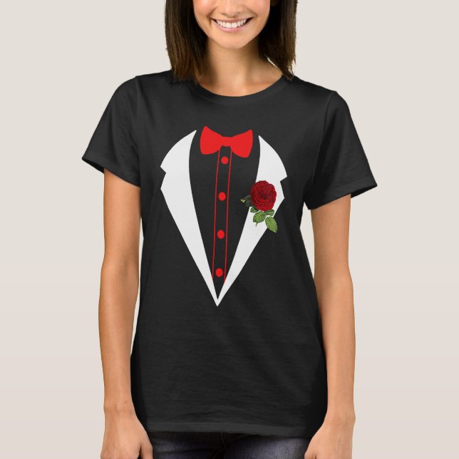 Tuxedo mit roter Blume Hochzeitskino Fake Tux Bach T-Shirt (Vorderseite)