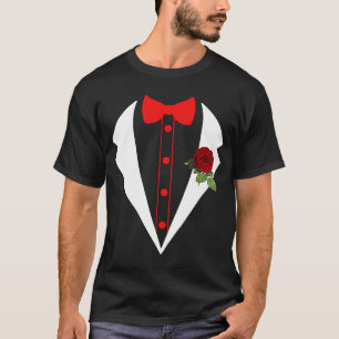 Tuxedo mit roter Blume Hochzeitskino Fake Tux Bach T-Shirt