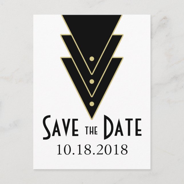 Tuxedo Modern Art Deco Save the Date Ankündigungspostkarte (Vorderseite)