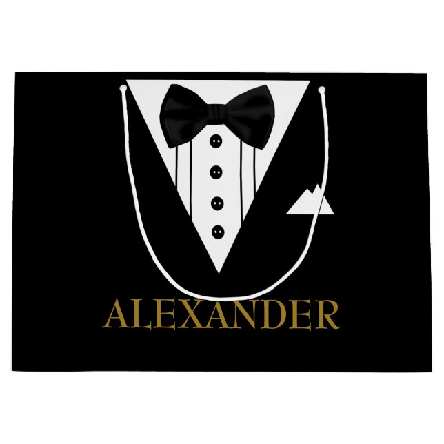 Tuxedo Personalisierter Trauzeuge Hochzeit Vielen  Große Geschenktüte (Vorderseite)